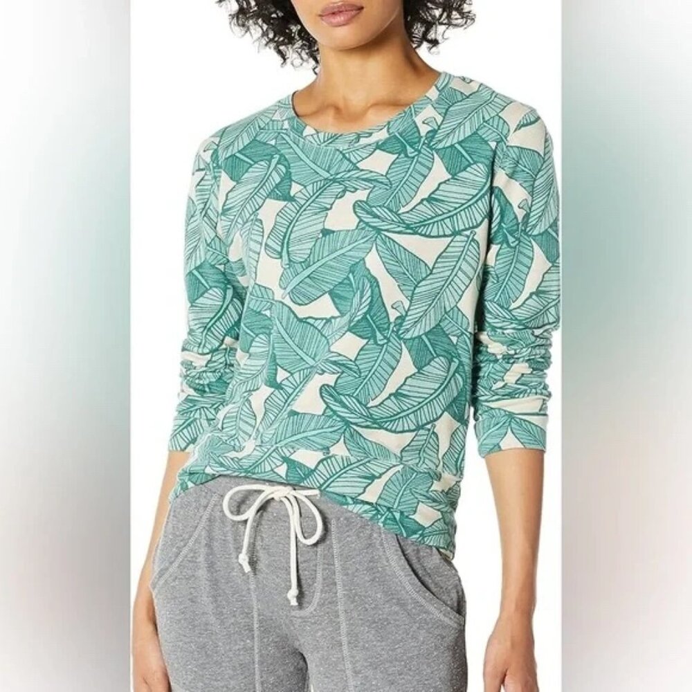 Monrow Palm Leaves Lightweight Sweater / Sweatshirt | Green | S